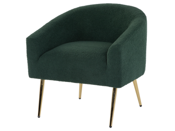 Dark Green Boucle Barrel Accent Chair with Gold Metal Legs