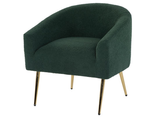 Dark Green Boucle Barrel Accent Chair with Gold Metal Legs