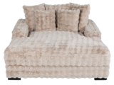 Beige Velvet Chaise Lounge with Dual Cupholders & USB Charging Ports