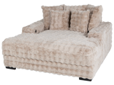 Beige Velvet Chaise Lounge with Dual Cupholders & USB Charging Ports