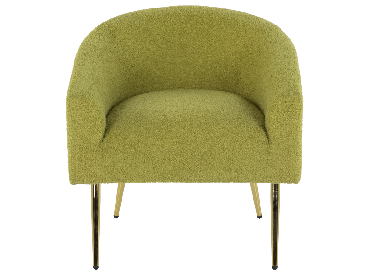 Light Green Boucle Accent Chair with Gold Metal Legs