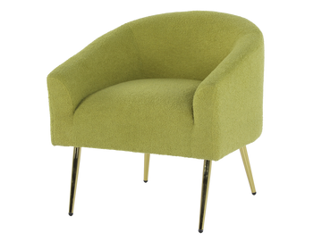 Light Green Boucle Accent Chair with Gold Metal Legs