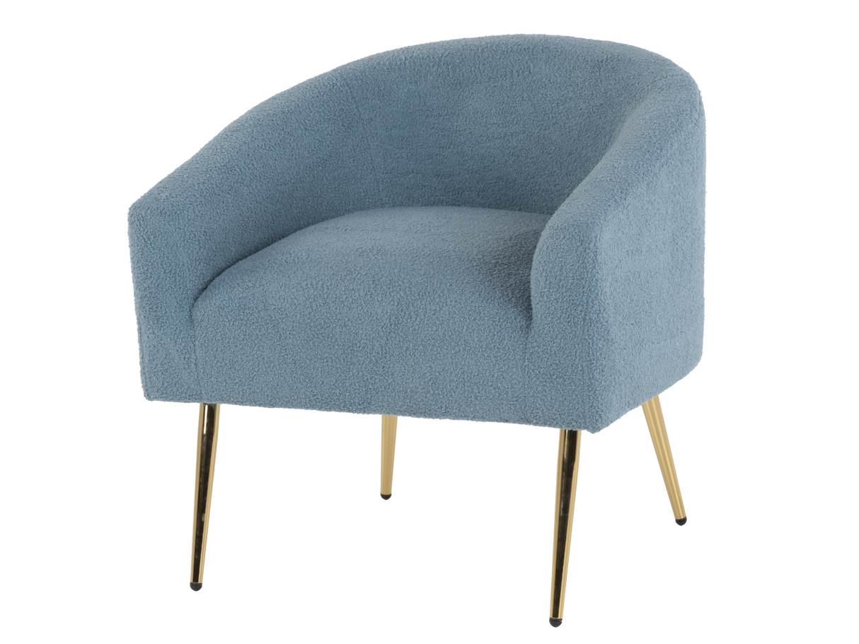Blue Boucle Barrel Accent Chair with Gold Metal Legs