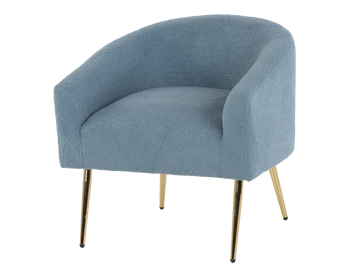 Blue Boucle Barrel Accent Chair with Gold Metal Legs