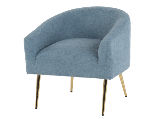 Blue Boucle Barrel Accent Chair with Gold Metal Legs