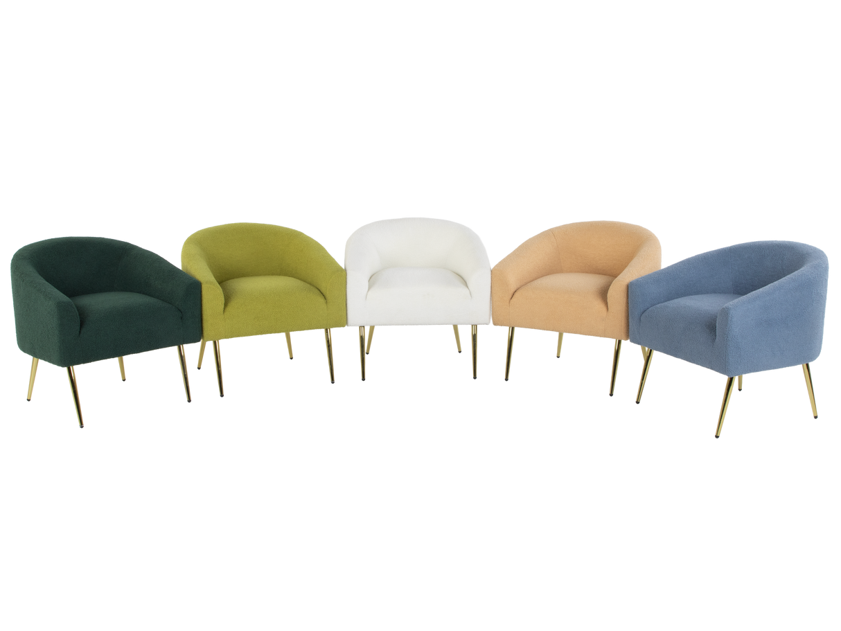 Blue Boucle Barrel Accent Chair with Gold Metal Legs