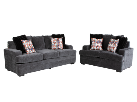 Charcoal Gray Modern 2-Piece Living Room Set with Sofa & Loveseat - view 2