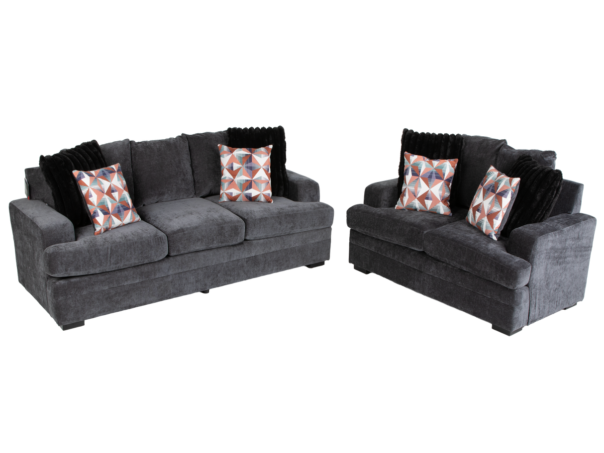 Charcoal Gray Modern 2-Piece Living Room Set with Sofa & Loveseat