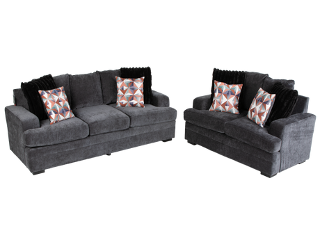 Charcoal Gray Modern 2-Piece Living Room Set with Sofa & Loveseat - view 3