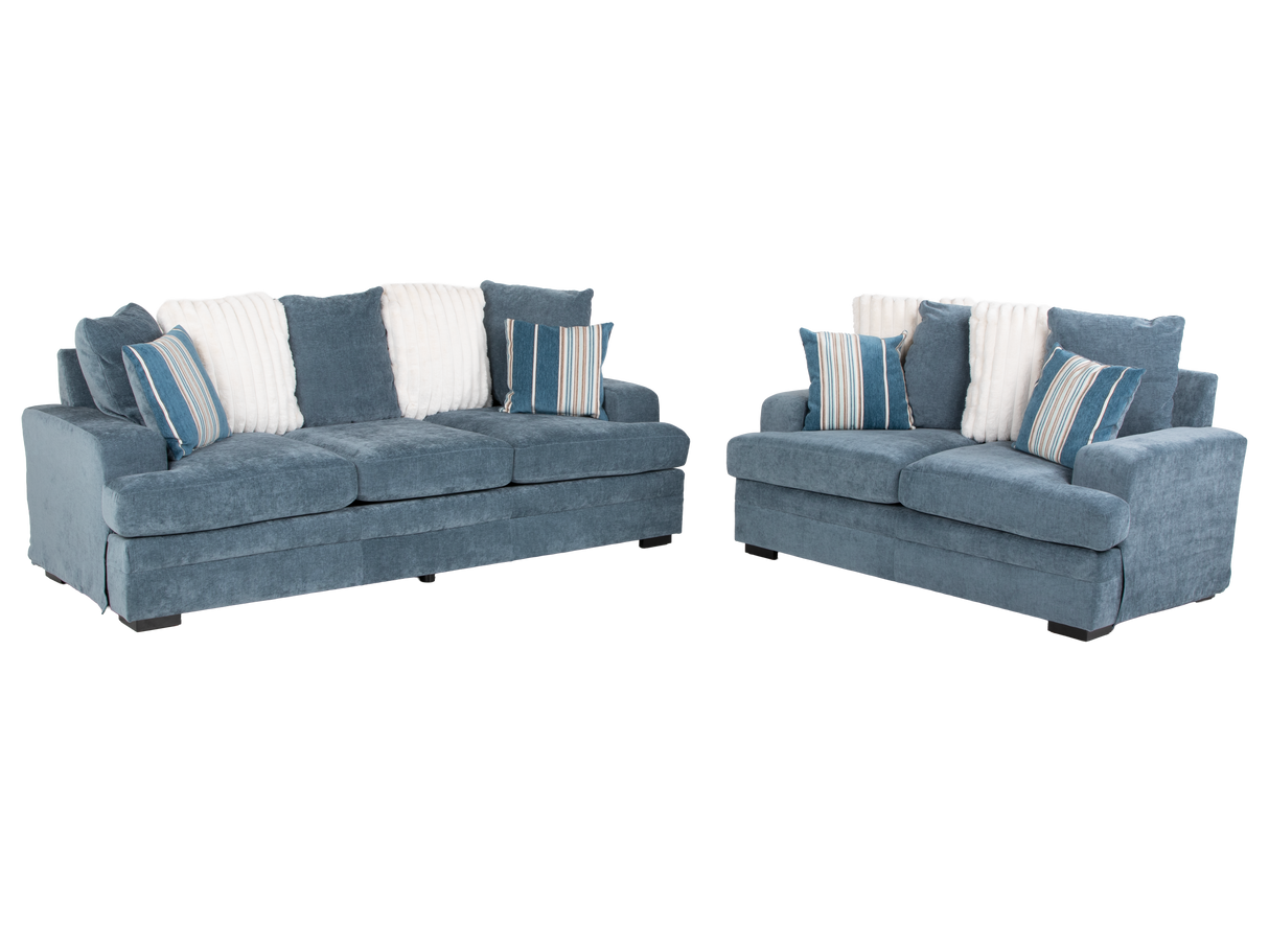 2-Piece Blue Fabric Sofa & Loveseat Set with Accent Pillows
