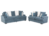 2-Piece Blue Fabric Sofa & Loveseat Set with Accent Pillows