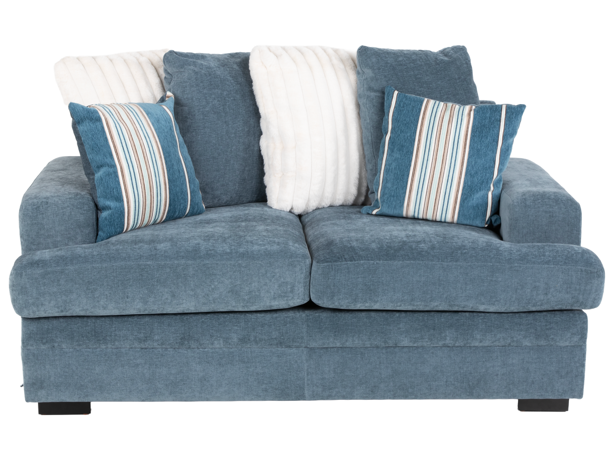 2-Piece Blue Fabric Sofa & Loveseat Set with Accent Pillows