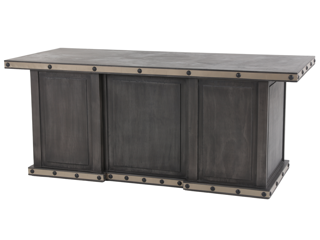 Industrial Gray Executive Desk with Metal Trim and Drawers