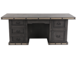 Industrial Gray Executive Desk with Metal Trim and Drawers