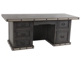 Industrial Gray Executive Desk with Metal Trim and Drawers