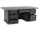 Industrial Gray Executive Desk with Metal Trim and Drawers