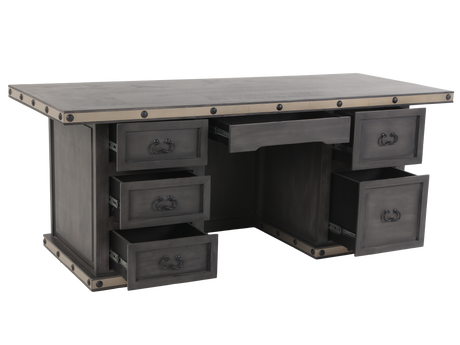 Industrial Gray Executive Desk with Metal Trim and Drawers - view 3