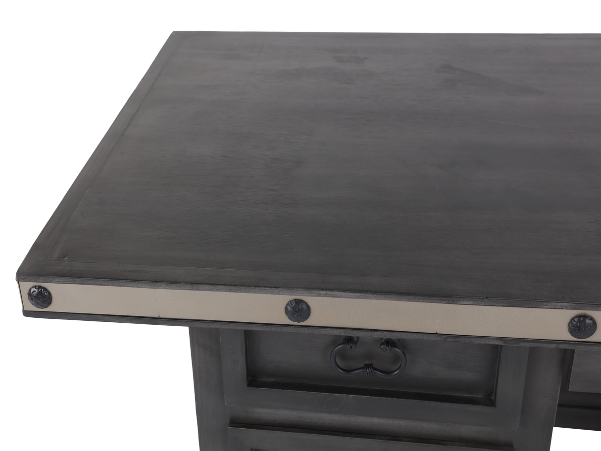 Industrial Gray Executive Desk with Metal Trim and Drawers