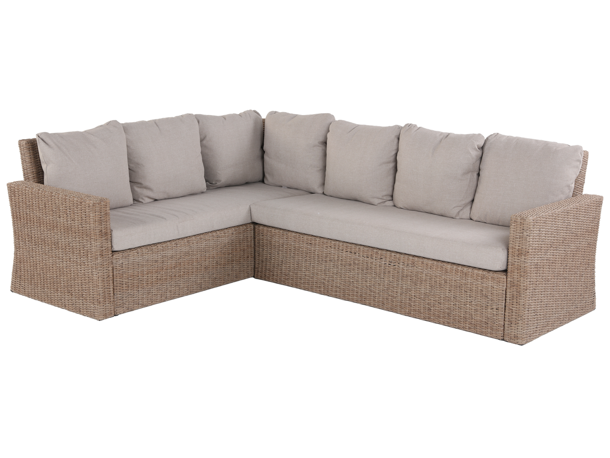 6 Piece Outdoor Sectional Dining Set with Wicker Sofa, Table & Cushioned Stools