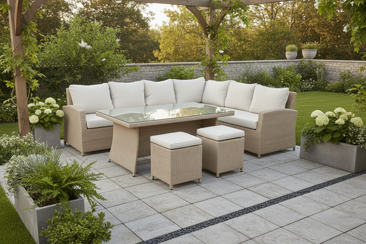 6 Piece Outdoor Wicker Sectional Dining Set with Cushions