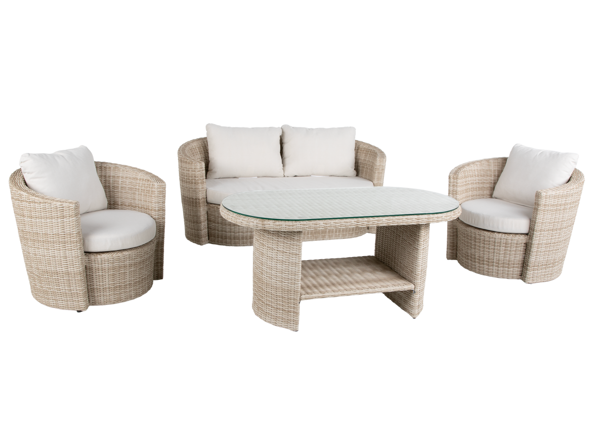 4-Piece Outdoor Wicker Conversation Set with Glass Coffee Table