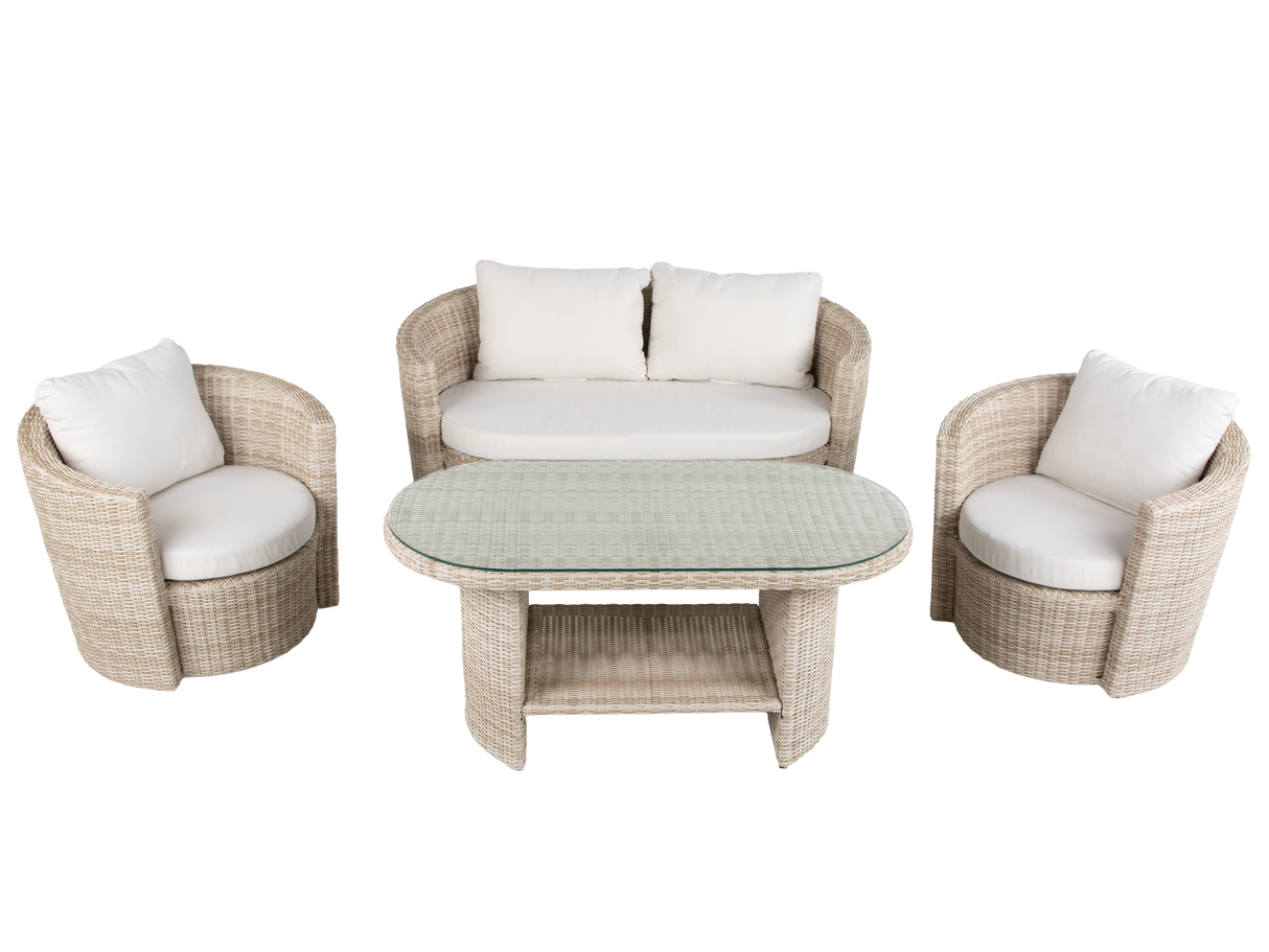4-Piece Outdoor Wicker Conversation Set with Glass Coffee Table