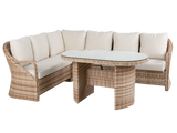 5-Piece Wicker Patio Sectional Sofa Set with Oval Dining Table and Cream Cushions