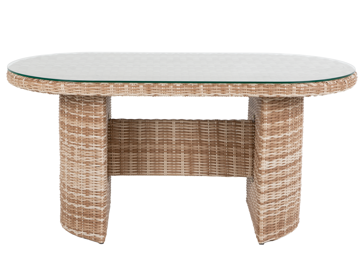 5-Piece Wicker Patio Sectional Sofa Set with Oval Dining Table and Cream Cushions