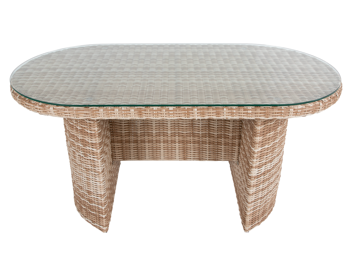 5-Piece Wicker Patio Sectional Sofa Set with Oval Dining Table and Cream Cushions