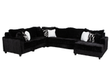 Modern Black Plush Corduroy 4 Piece Sectional Sofa with LAF Sofa, 2 Armless Chairs, RAF Chaise & 9 Pillows
