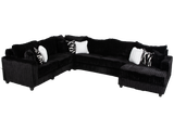 Modern Black Plush Corduroy 4 Piece Sectional Sofa with LAF Sofa, 2 Armless Chairs, RAF Chaise & 9 Pillows