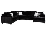 Modern Black Plush Corduroy 4 Piece Sectional Sofa with LAF Sofa, 2 Armless Chairs, RAF Chaise & 9 Pillows