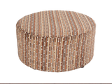 Contemporary Brown Geometric Pattern Fabric Round Ottoman