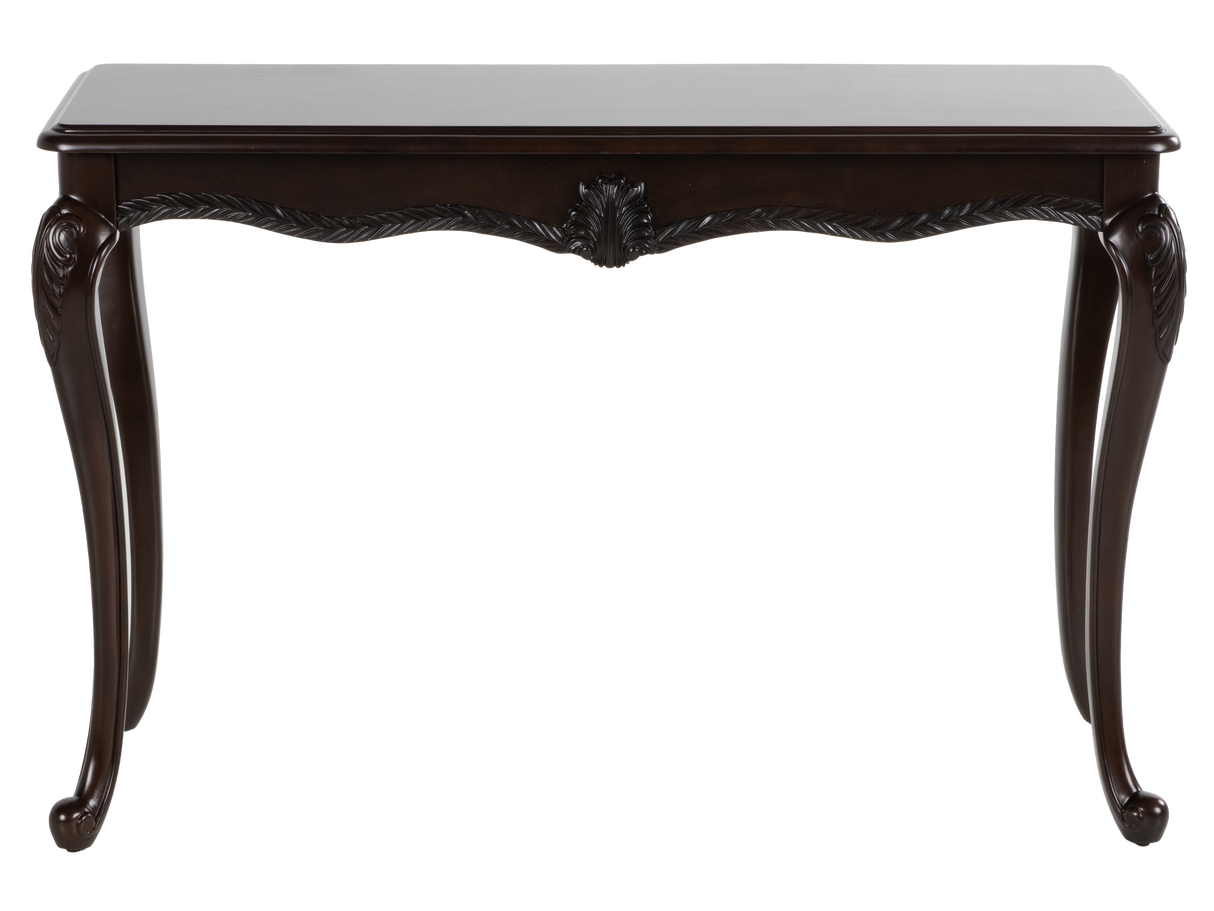 Avelina Traditional Dark Cherry Sofa Table with Carved Cabriole Legs