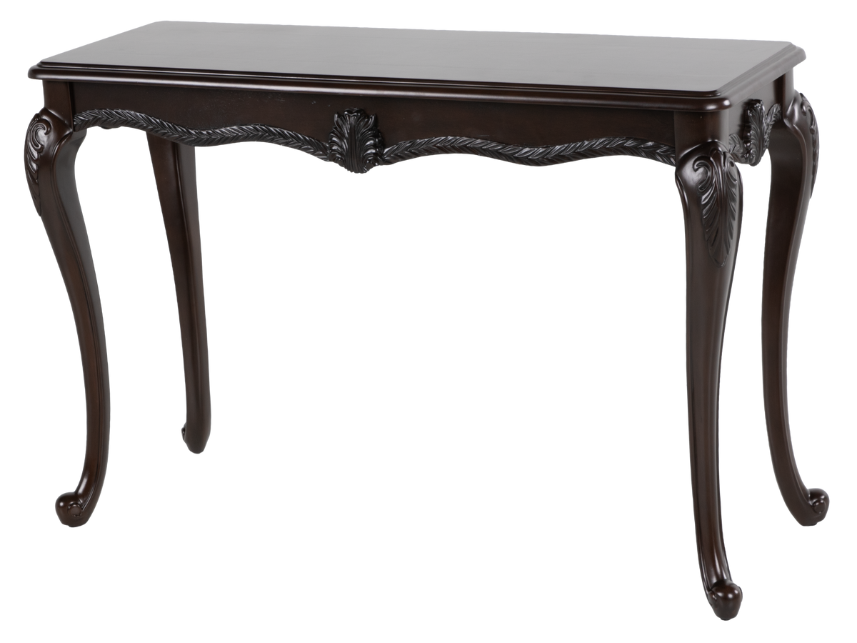 Avelina Traditional Dark Cherry Sofa Table with Carved Cabriole Legs