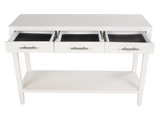 White Coastal Contemporary Fluted Console Table with 3 Drawers & Shelf