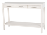 White Coastal Contemporary Fluted Console Table with 3 Drawers & Shelf