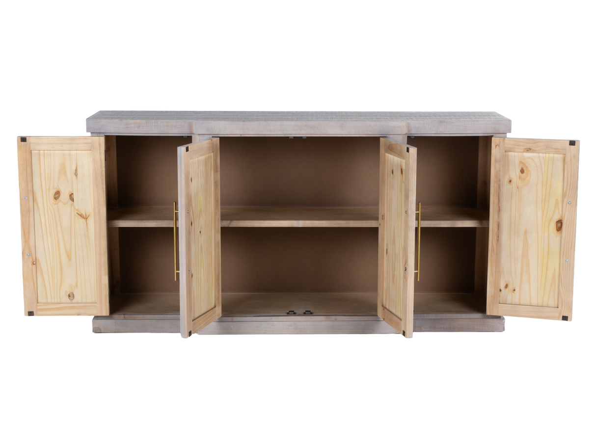 Janes Distressed Whitewashed Solid Wood Sideboard Buffet / TV Console