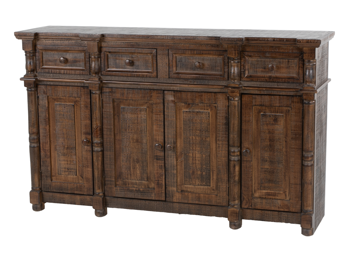 Wooden sideboard with marble top on a white background