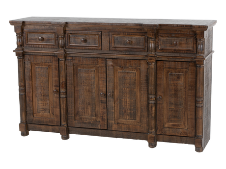 Wooden sideboard with marble top on a white background