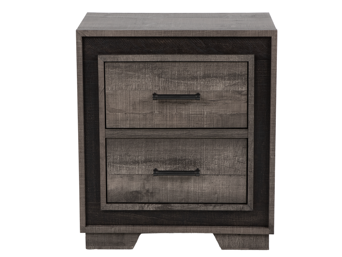Rustic Grey Two-Tone Recessed Panel 2-Drawer Nightstand