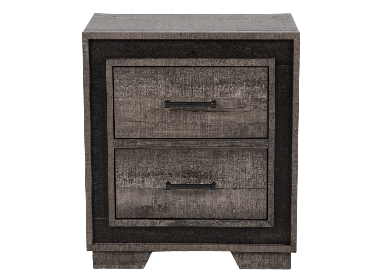 Rustic Grey Two-Tone Recessed Panel 2-Drawer Nightstand