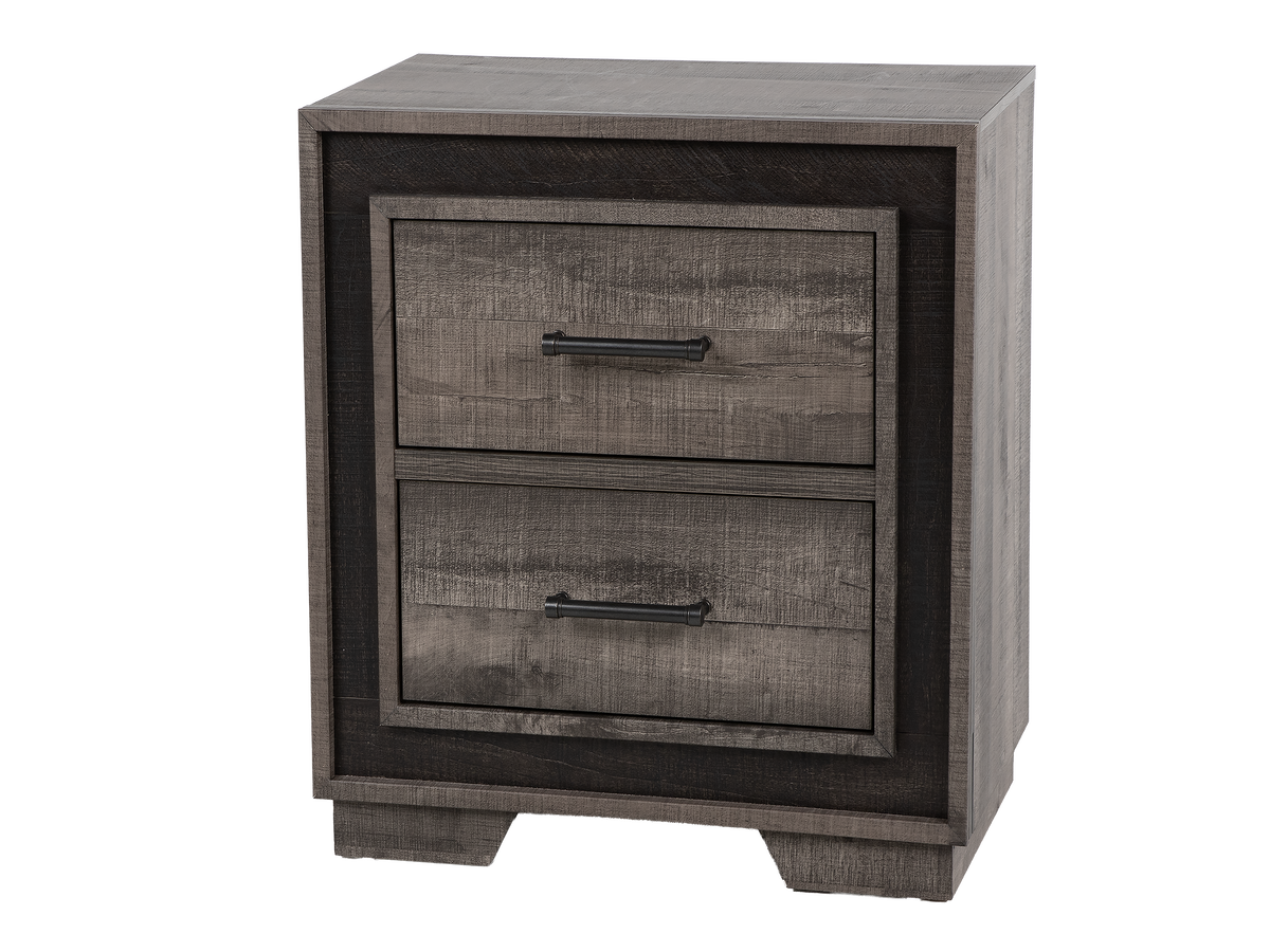 Rustic Grey Two-Tone Recessed Panel 2-Drawer Nightstand