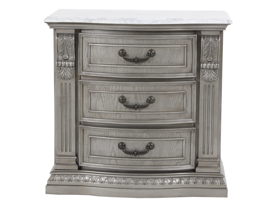 Platinum 3-Drawer Nightstand with Marble Top
