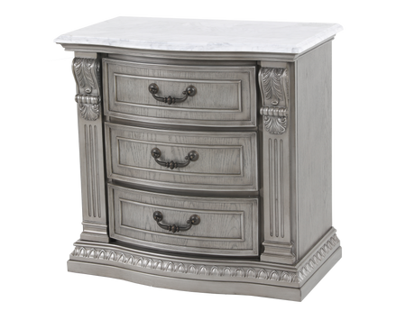 Platinum 3-Drawer Nightstand with Marble Top