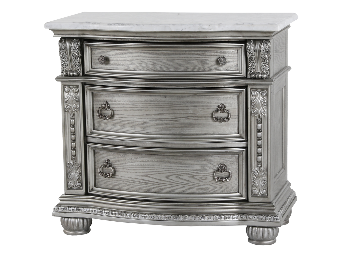 Cavalier Nightstand with Marble Top Gray Finish