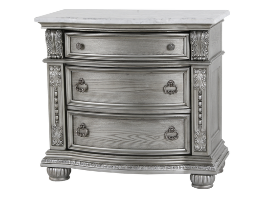 Cavalier Nightstand with Marble Top – Gray Finish