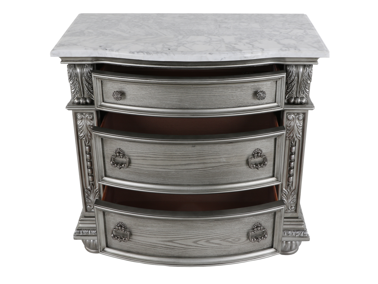 Cavalier Nightstand with Marble Top – Gray Finish