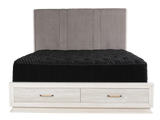 Modern White 6-Piece Storage Bedroom Set with Gray Upholstered Headboard & LED Lighting