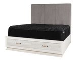 Modern White 6-Piece Storage Bedroom Set with Gray Upholstered Headboard & LED Lighting